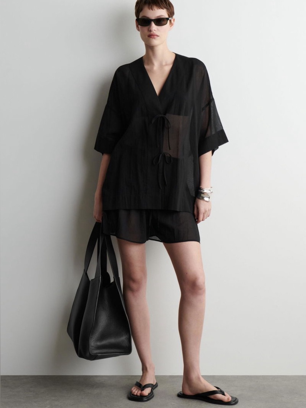 COS tie front gauzy beach cover kimono M